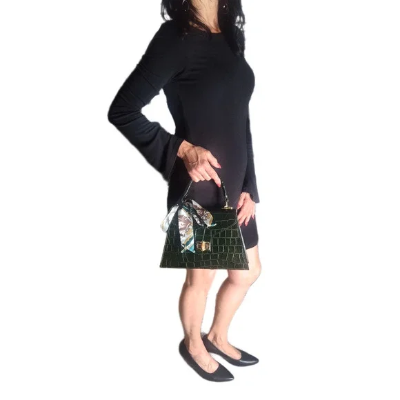 Charlie Leather Teresa Emerald Green Croc Print Small Handbag/Crossbody Bag-NWT - Picture 12 of 13